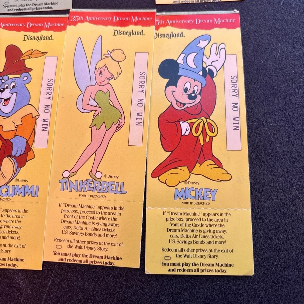 Set of 10 Disneyland 1990 Dream Machine Tickets, Gadget Tummi Tinker Pooh & More